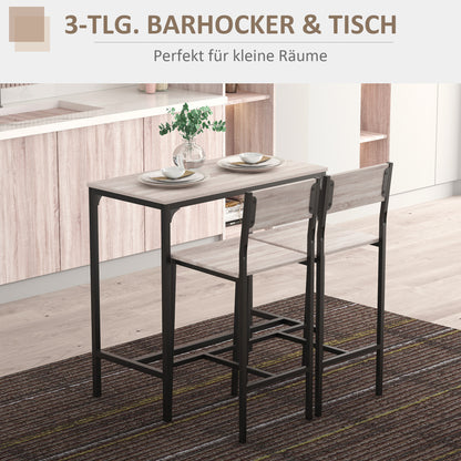 Barset – Bartafel – Bistrotafel – Eettafelset – Barkrukken – Natuurlijk Hout Met Zwart Metaal – Compact 89x45x87 cm