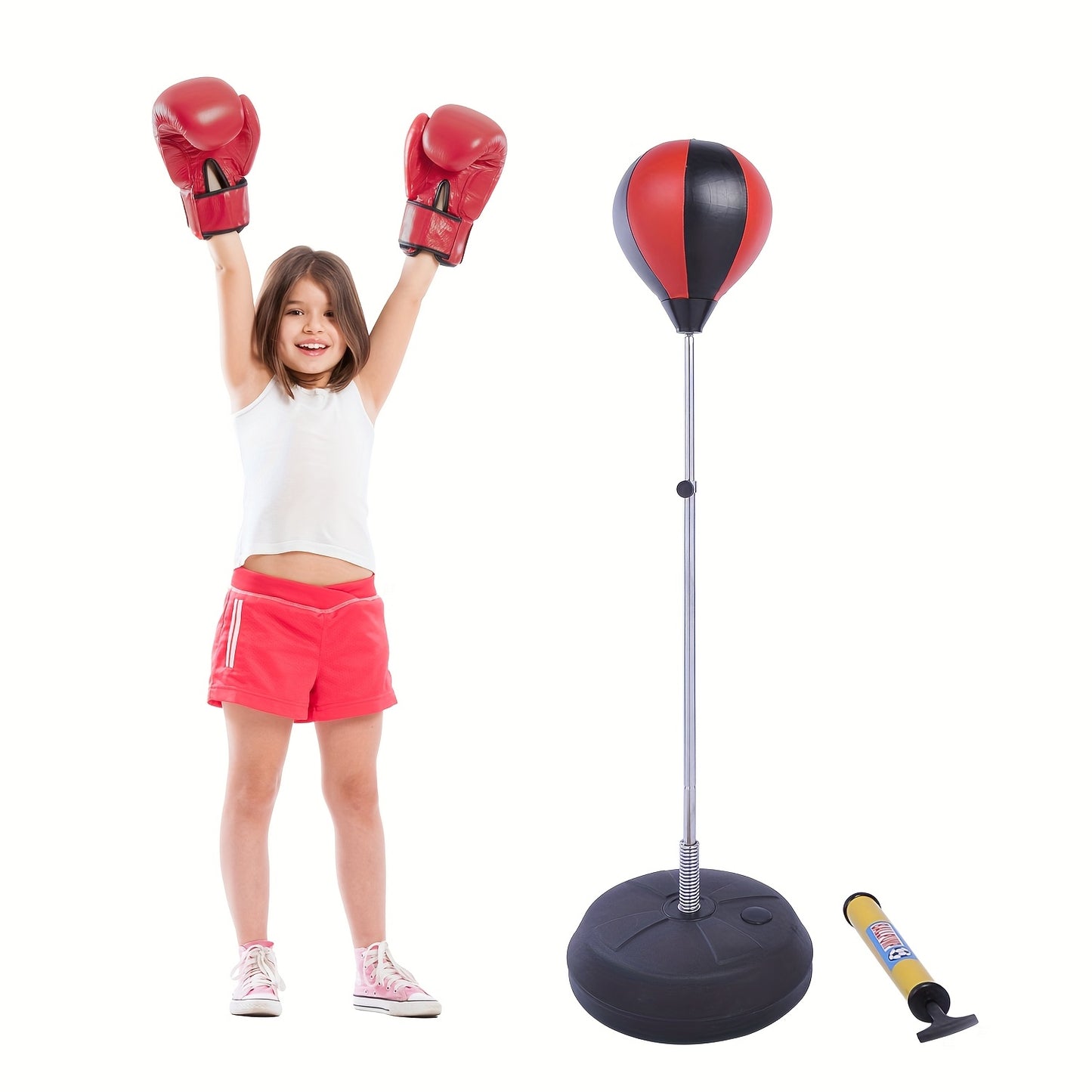 Bokshandschoenen – Kickbokshandschoenen – Vechtsporthandschoenen – Trainingshandschoenen – Boxing Gloves – Verstelbare Hoogte 125-145 cm – Duurzaam Oxford-materiaal – Inclusief Handschoenen