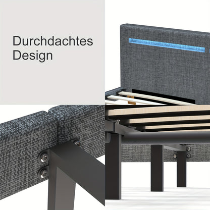 Bedframe – Tweepersoonsbed – Platformbed – Ledikant – Slaapkamerbed – 90x200 cm – Stijlvolle Donkergrijze Bekleding – Stevige Constructie Met Opbergruimte Onderbed