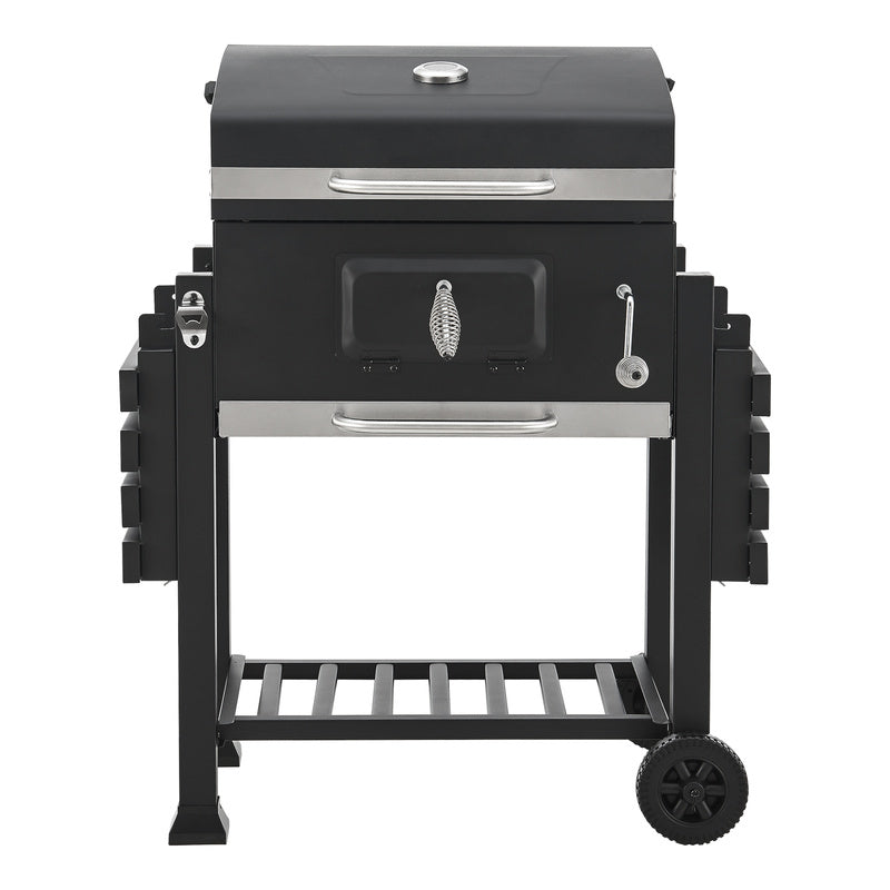 Grillwagen – Houtskoolbarbecue – Barbecuewagen – Tuingrill – BBQ Trolley – Zwart – Groot Grilloppervlak – Ingebouwde Thermometer