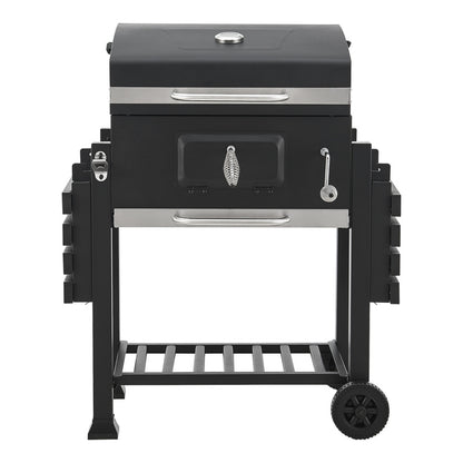 Grillwagen – Houtskoolbarbecue – Barbecuewagen – Tuingrill – BBQ Trolley – Zwart – Groot Grilloppervlak – Ingebouwde Thermometer