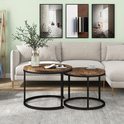 Ronde Salontafel – Bijzettafel – Tafeltje – Nestbare Tafels – Woonkamer Tafel – Set Van 2 – Compact & Duurzaam – Warme Bruine Kleur