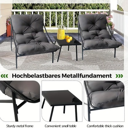 Loungeset – Loungebank – Tuinbank – Balkonset – Zitzetel – 3-delig Zwart – Inklapbaar & Verstelbare Rugleuning