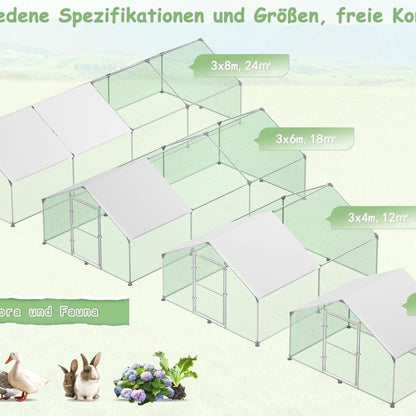 Kippenhok – Kippenren – Pluimveehok – Dierenverblijf – Kippenkooi – Gegalvaniseerd Stalen Frame – Inclusief Veiligheidsdeur met Slot – Afmeting 3x4x2 m