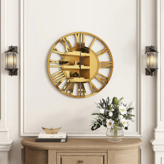 Wandklok – Muurklok – Klok – Analoog – Glazen klok – Diameter 80 cm – Batterijwerkend – Gouden accenten