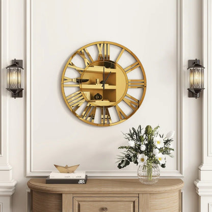 Wandklok – Muurklok – Klok – Analoog – Glazen klok – Diameter 80 cm – Batterijwerkend – Gouden accenten