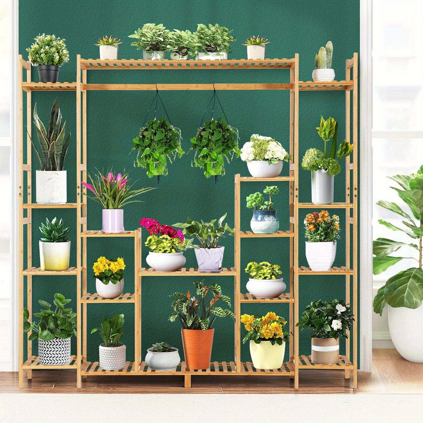 Plantenrek – Plantenstandaard – Plantentrap – Bloemenrek – Plantentafel – 9 Lagen Bamboe – Anti-omval Systeem