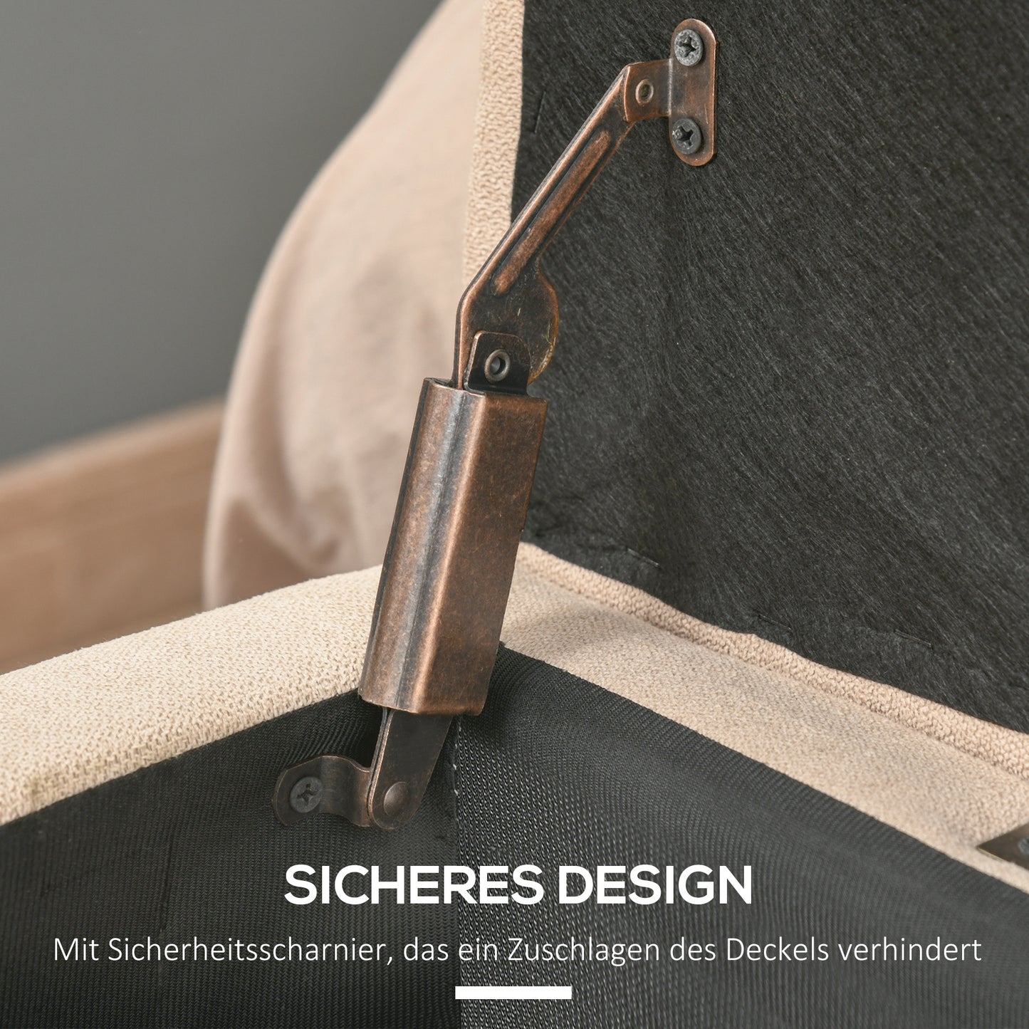 Bank – Sofa – Zitbank – Bench – Beige – Met Opbergruimte – Flanelstof Met Knoopjes – Draaggewicht 120 kg – 125 x 49 x 41,5 cm
