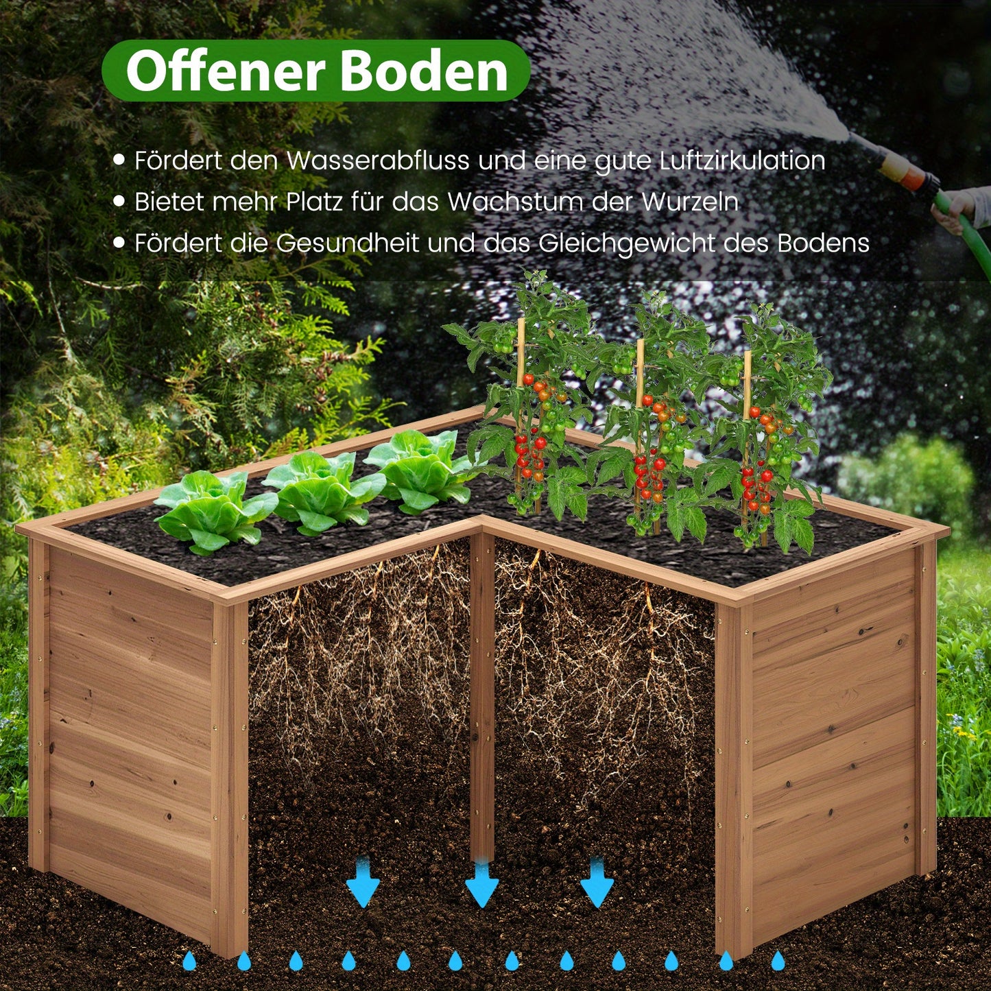 Verhoogde plantenbak – Houten plantenbak – Tuinbak – Plantenbak met poten – Bloembak – L-vorm 120x120 cm – Diepte 62 cm – Duurzaam vurenhout – Open bodem voor optimale waterafvoer