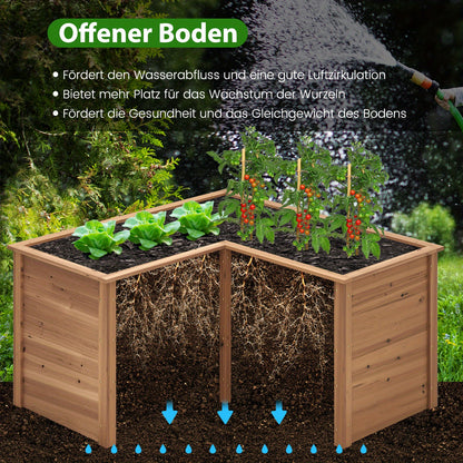 Verhoogde plantenbak – Houten plantenbak – Tuinbak – Plantenbak met poten – Bloembak – L-vorm 120x120 cm – Diepte 62 cm – Duurzaam vurenhout – Open bodem voor optimale waterafvoer