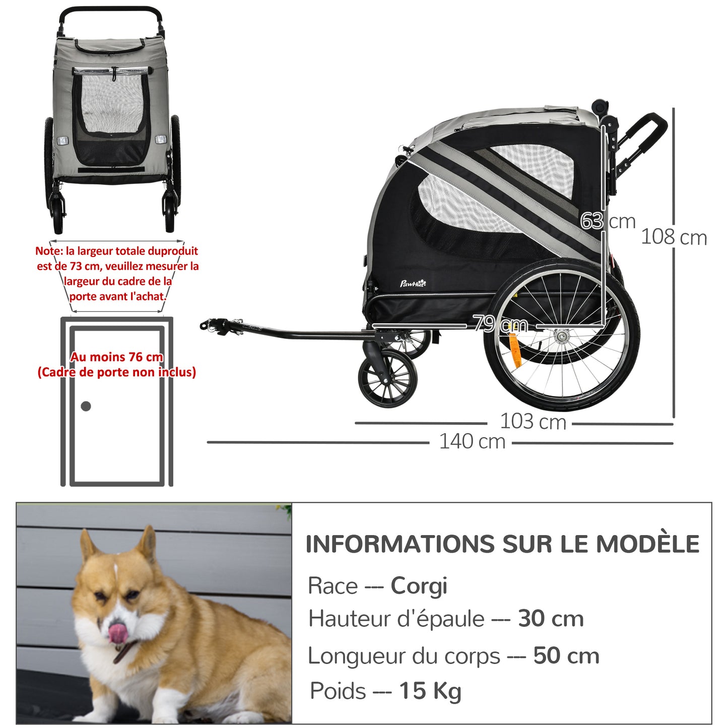 Fietsaanhanger Hond – Hondenfietskar – Hondenkar – Fietskar Huisdier – Hondenbuggy – 2-in-1 Design – Lichtgewicht Aluminium Frame