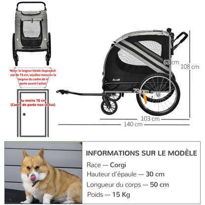 Fietsaanhanger Hond – Hondenfietskar – Hondenkar – Fietskar Huisdier – Hondenbuggy – 2-in-1 Design – Lichtgewicht Aluminium Frame