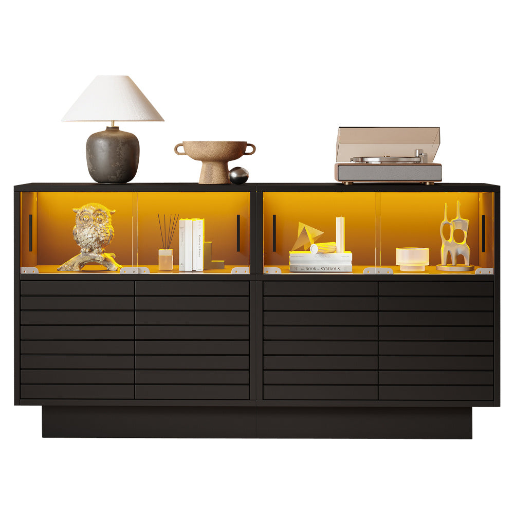 Buffet, Buffet | 130*35*68 Cm | Featuring 2 Cabinets | 4 Sections | Glass Doors | Width 130 Cm | Buffet, Lounge Cabinet | Ample Storage Capacity | Contemporary Tall Cabinet