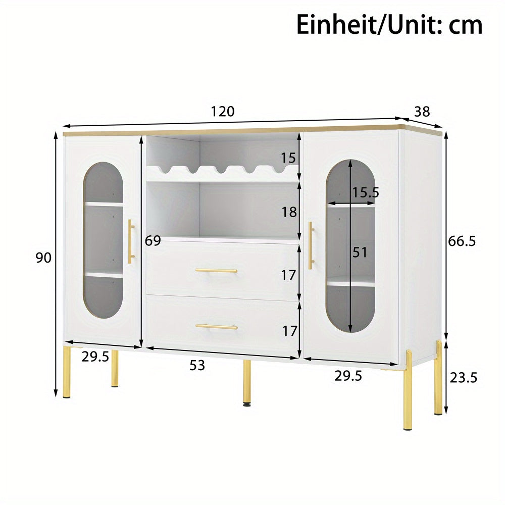 Dressoir – Kast – Sideboard – Opbergkast – Ladekast – Wit MDF Met Glazen Deuren – Inclusief Wijnrek En Lades – Stijlvol En Ruim Opbergmeubel