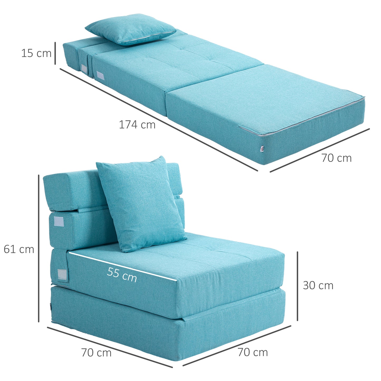 Bedstoel – Slaapstoel – Slaapbank – Fauteuil – Zitstoel – 2-in-1 Opvouwbaar Design – Comfortabele Polyester Bekleding – Draagkracht 100 kg – Donkergrijs