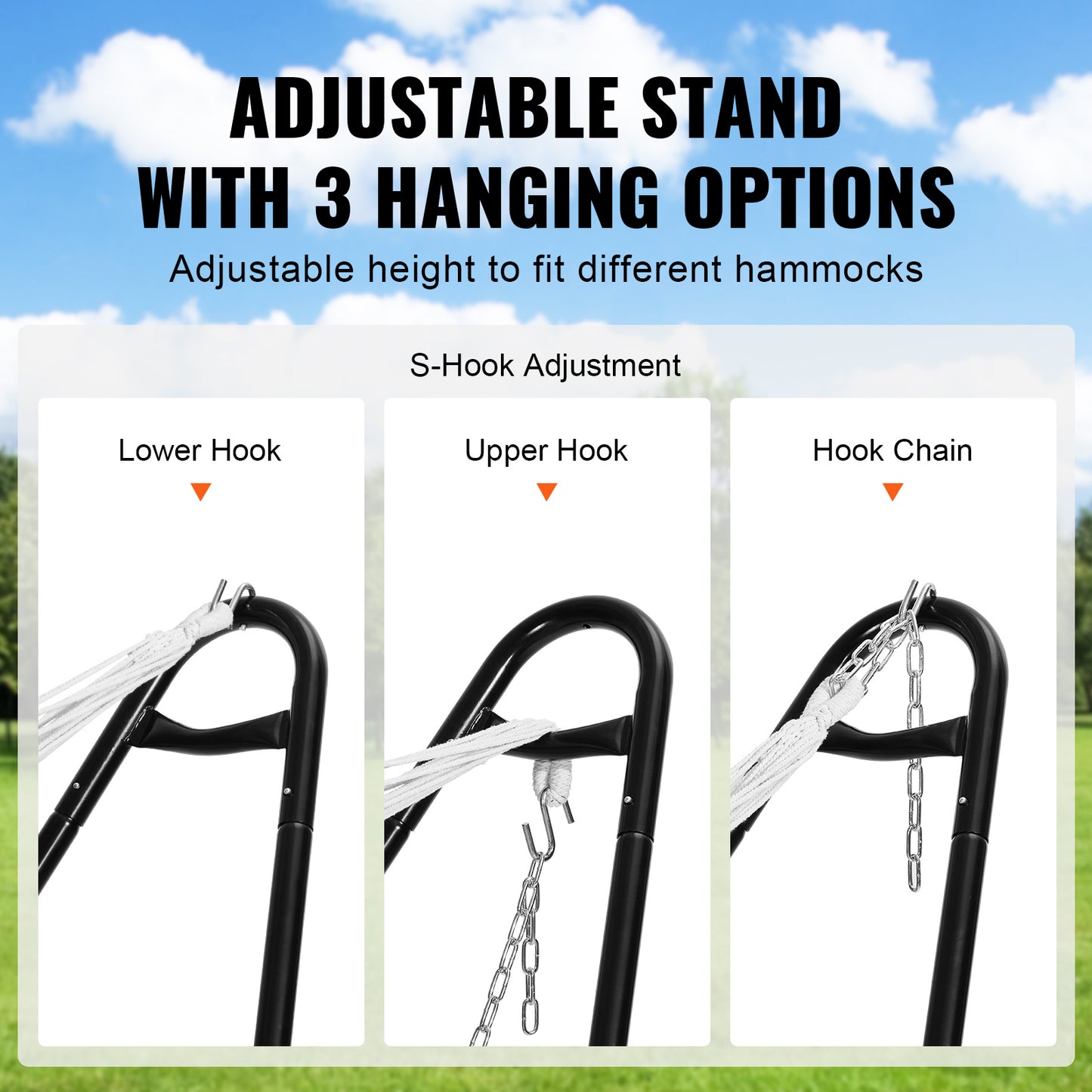 Hangmatstandaard – Hangmat Frame – Tuinstandaard – Metalen Standaard – Vrijstaande Ophanging – Verstelbare Kettingen – Gepoedercoat Staal – Draagvermogen 250 kg