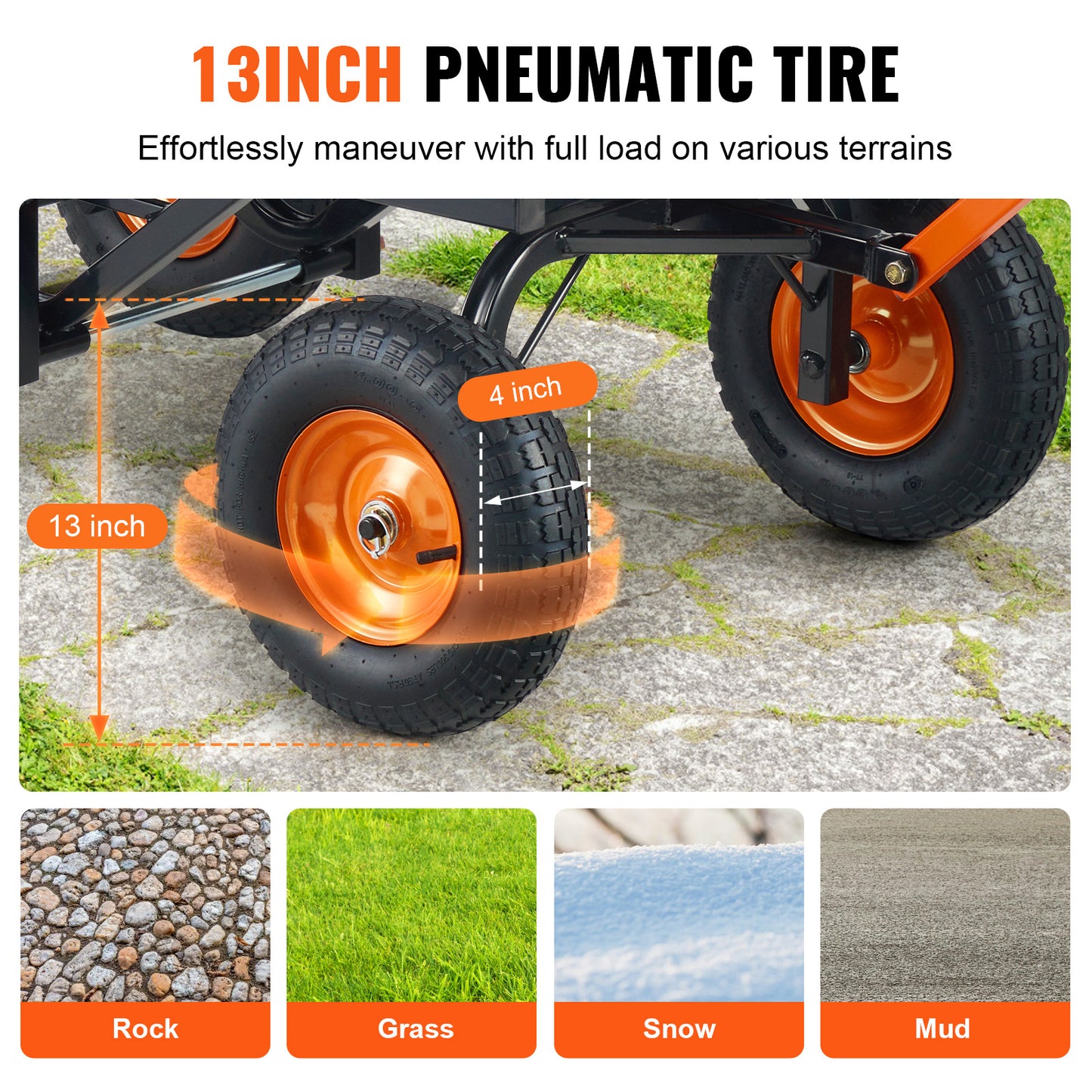 Tuinwagen – Kruiwagen – Transportkar – Bakwagen – Multikar – Hoge Draagkracht Tot 680 kg – 2-in-1 Multifunctionele Handgreep Met 13 Inch Rubberbanden