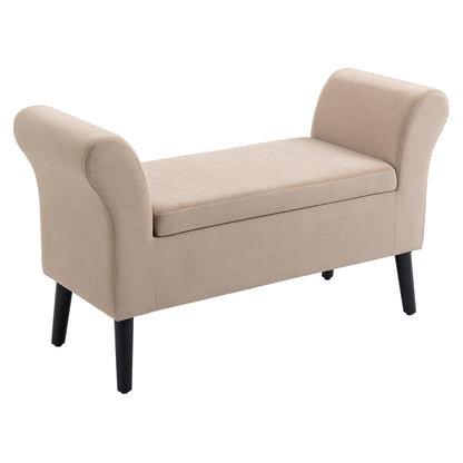 Opbergbank – Opbergbankje – Bankje – Zitbank – Opbergmeubel – Beige – Fluweel Polyester – Stevige Rubberen Poten – 111,5x41x65 cm