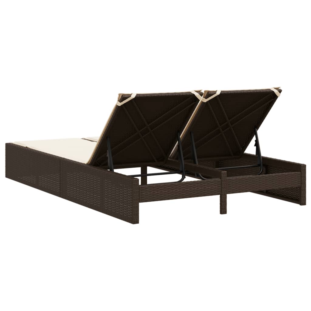Dubbele Loungebank – Buitenbank – Tuinbank – Loungebank – 2-Persoonsbank – Weerbestendig PE-Rattan – 3 Verstelbare Rugleuningstanden – Bruin