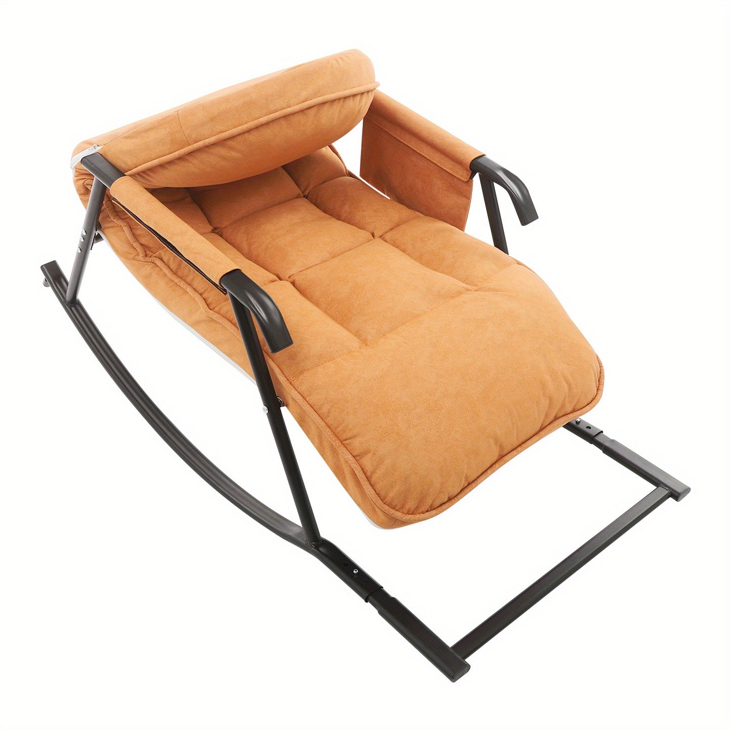 Relaxfauteuil – Schommelstoel – Loungefauteuil – Verstelbare Stoel – Relaxstoel – Stalen Frame – 3-stand Voetsteun – Oranje – Comfortabele Zit – Geschikt Voor Harde Vloeren