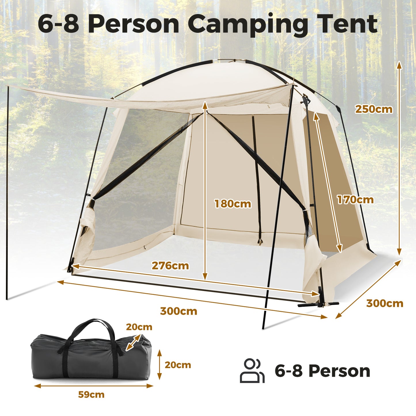 Tent – Kampeertent – Familietent – Pop-up Tent – Outdoor Tent – Ruime 6-8 Persoons – Waterdicht Polyester 2000mm