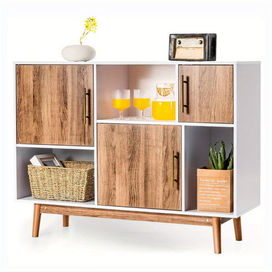 Dressoir – Opbergkast – Buffetkast – Tv-meubel – Ladekast – Modern Design – Wit en Naturel – 102x33x76 cm – MDF & Spaanplaat