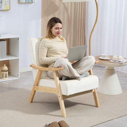 Fauteuil – Zetel – Relaxstoel – Armstoel – Crèmewit – Rubberwood Frame – Comfortabele Schuimvulling