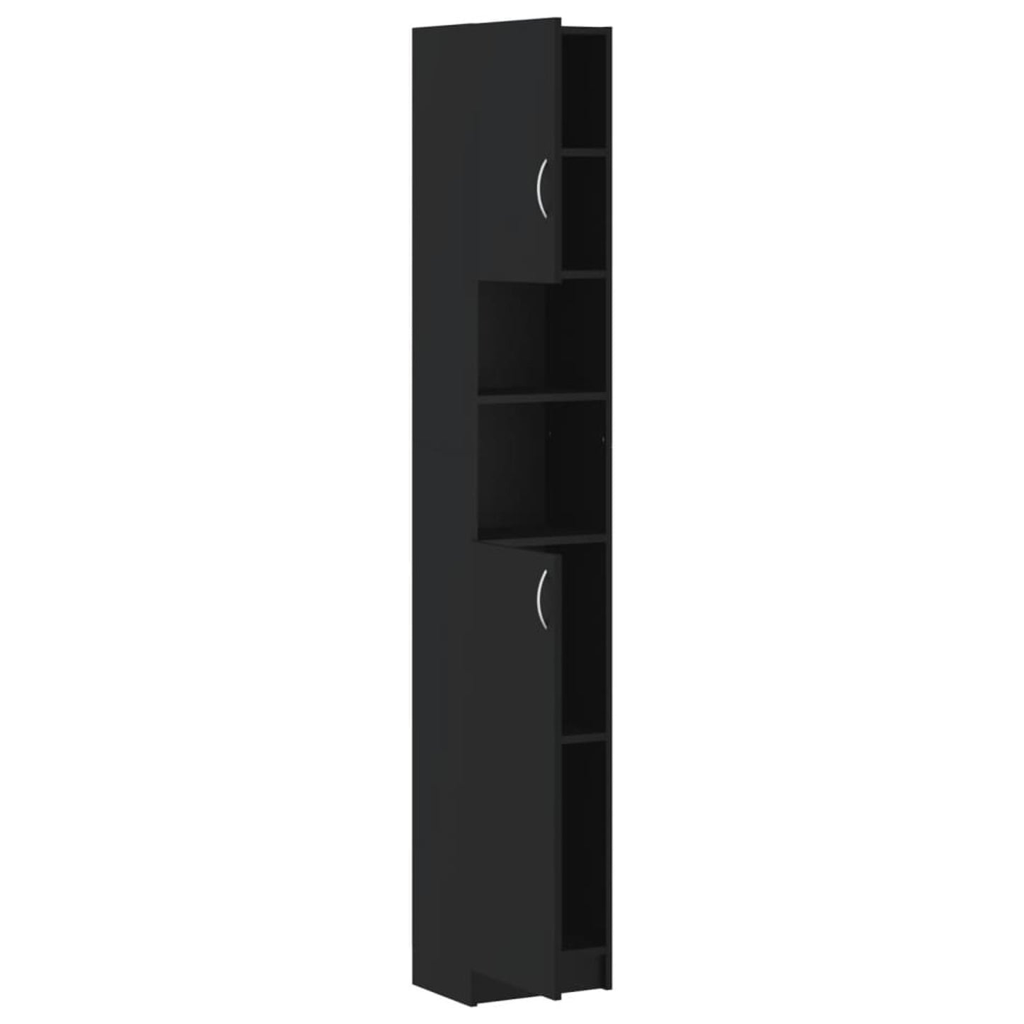 Opbergkastje – Badkamerkast – Opbergmeubel – Kastje – Bergkast – Zwart – Slank Design – Hoogwaardig Engineered Wood – 190 cm Hoog – Compact 32 cm Breed