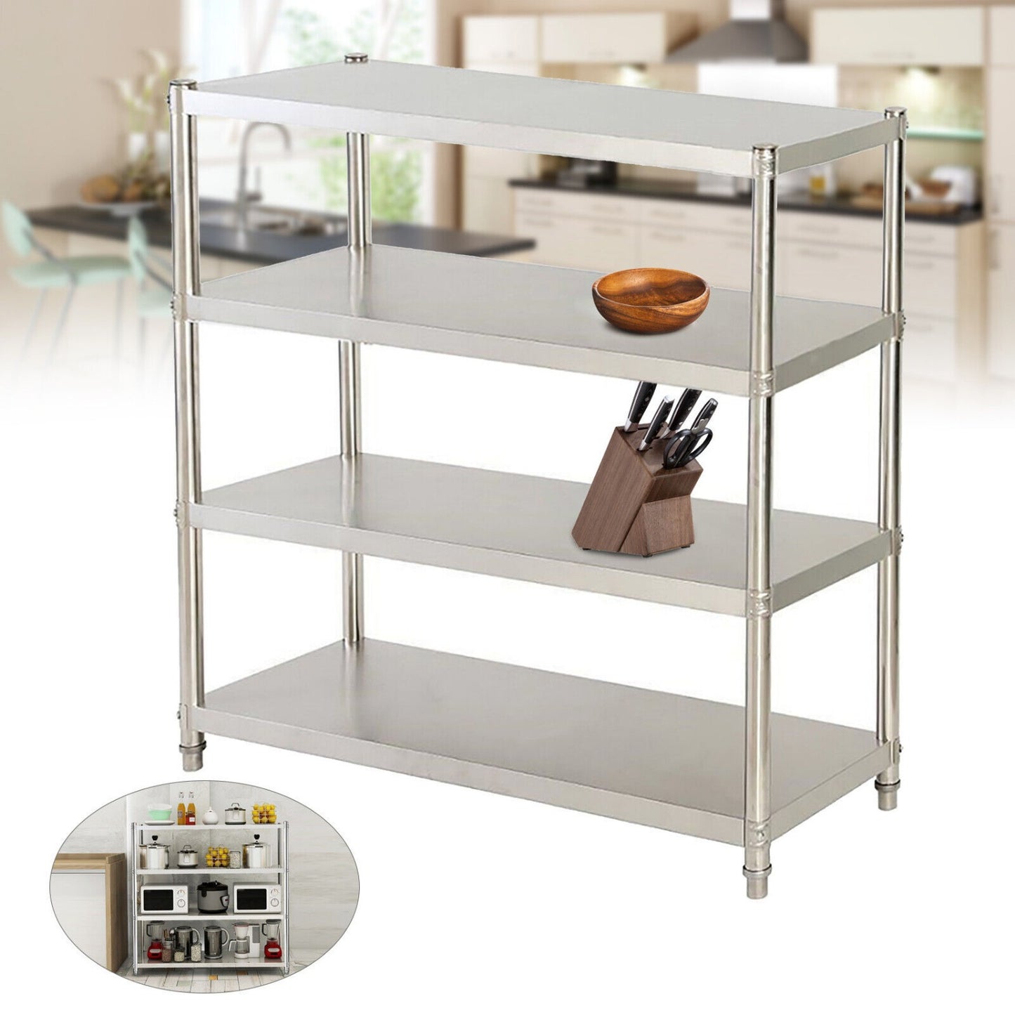 Stalen rek – Opbergrek – Stellingkast – Keukenrek – Magazijnrek – 120x40x150 cm – 4 planken – Roestvrij staal 201 – Extra stevig en duurzaam