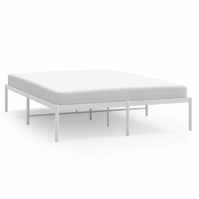 Modern White Metal Bed Frame with Sturdy Steel Construction - Heavy-Duty Platform Bed, No Box Spring Needed, Easy Assembly, 59"x79" (150x200cm) Size, Minimalist Design for Contemporary Bedrooms, Durable Metal Frame with Under