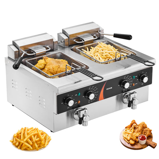 Friteuse – Frituurpan – Elektrische Frituurpan – Dubbele Frituurpan – 2x 8,5 Liter – 3000W Vermogen – RVS Behuizing