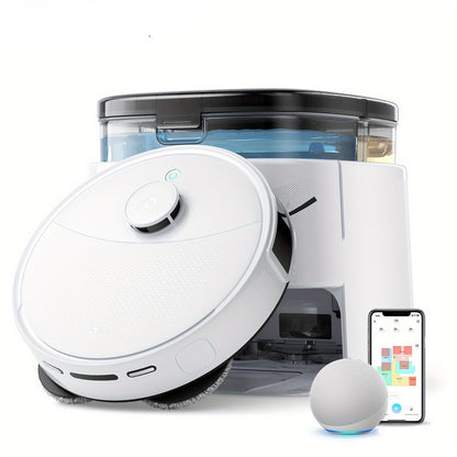 Robotstofzuiger – Robotstofzuiger met dweilfunctie – Automatische stofzuiger – Slimme schoonmaker – Zelflegende robot – Krachtige 12.000 Pa zuigkracht – Anti-tangle borstel met dual spinning dweil