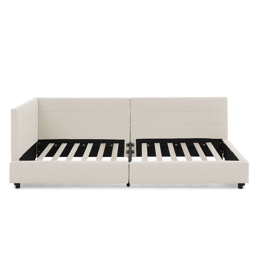 Modern Convertible Sofa Bed with High Backrest - Space-Saving L-Shaped Corner Design, Soft Light Beige-Friendly Velvet Fabric, Sturdy Teak & Iron Frame, Easy Assembly, Beige Sleeper Sofa for Small Spaces, Apartments, Guest Ro