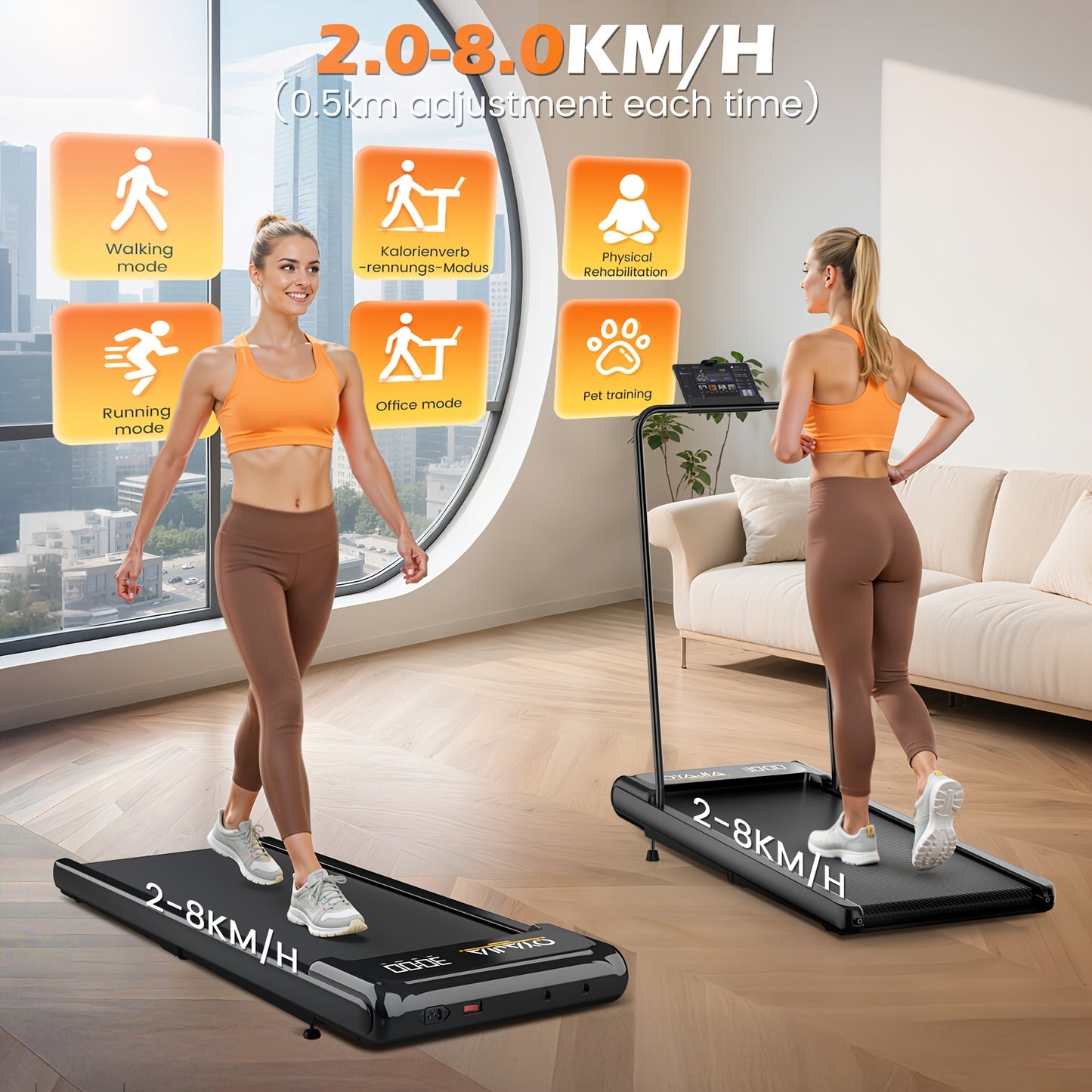 Loopband – Wandelband – Hardloopband – Wandelmachine – Treadmill – 2-in-1 Inklapbaar – 0,60 PK Stille Motor – 4 Hellingsniveaus & App Bedienbaar