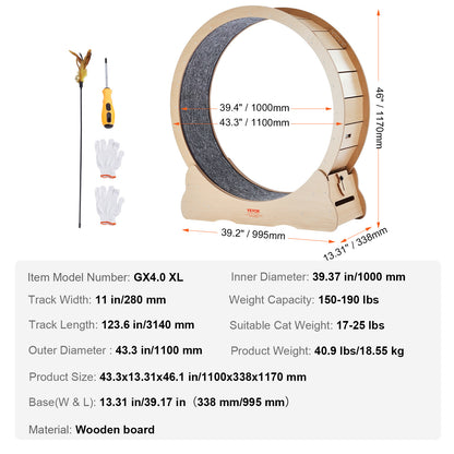 Kattenrenfiets – Kattenlooprad – Kattenrad – Kattenwiel – Kattenfitness – Grote 110 cm diameter – Stil en Geluiddempend Design
