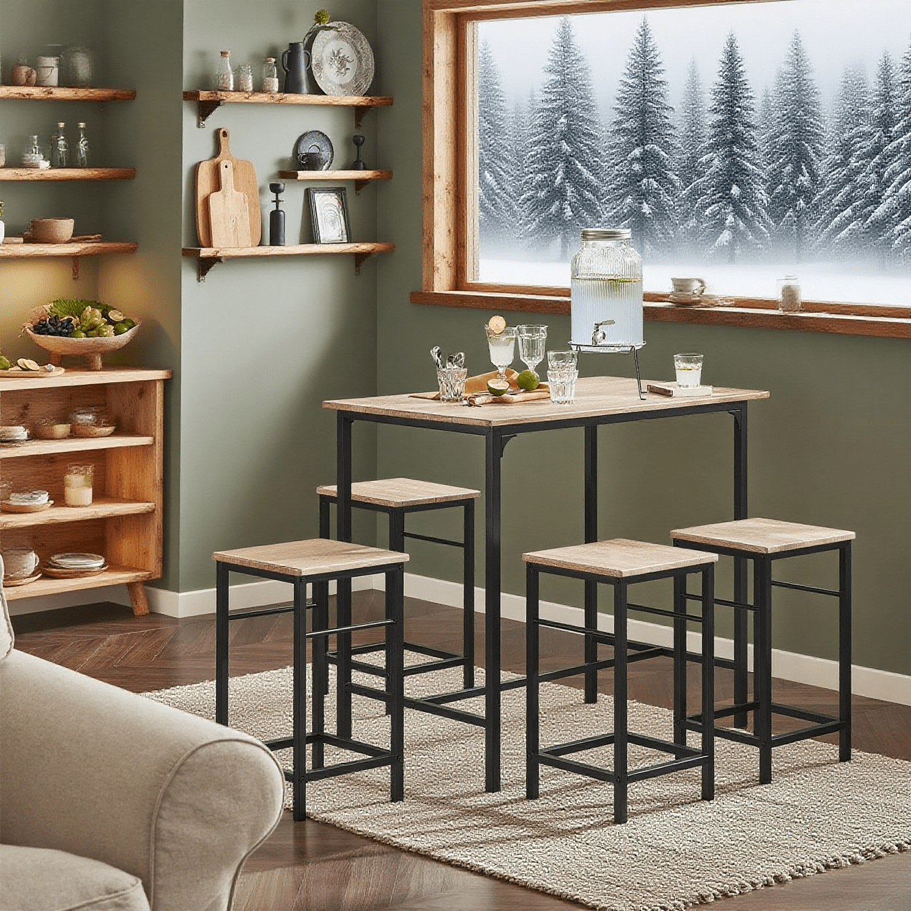 Bartafelset – Barset – Barkrukken – Keukentafel – Bistroset – Stijlvol MDF Tafelblad – Stevig Metalen Frame
