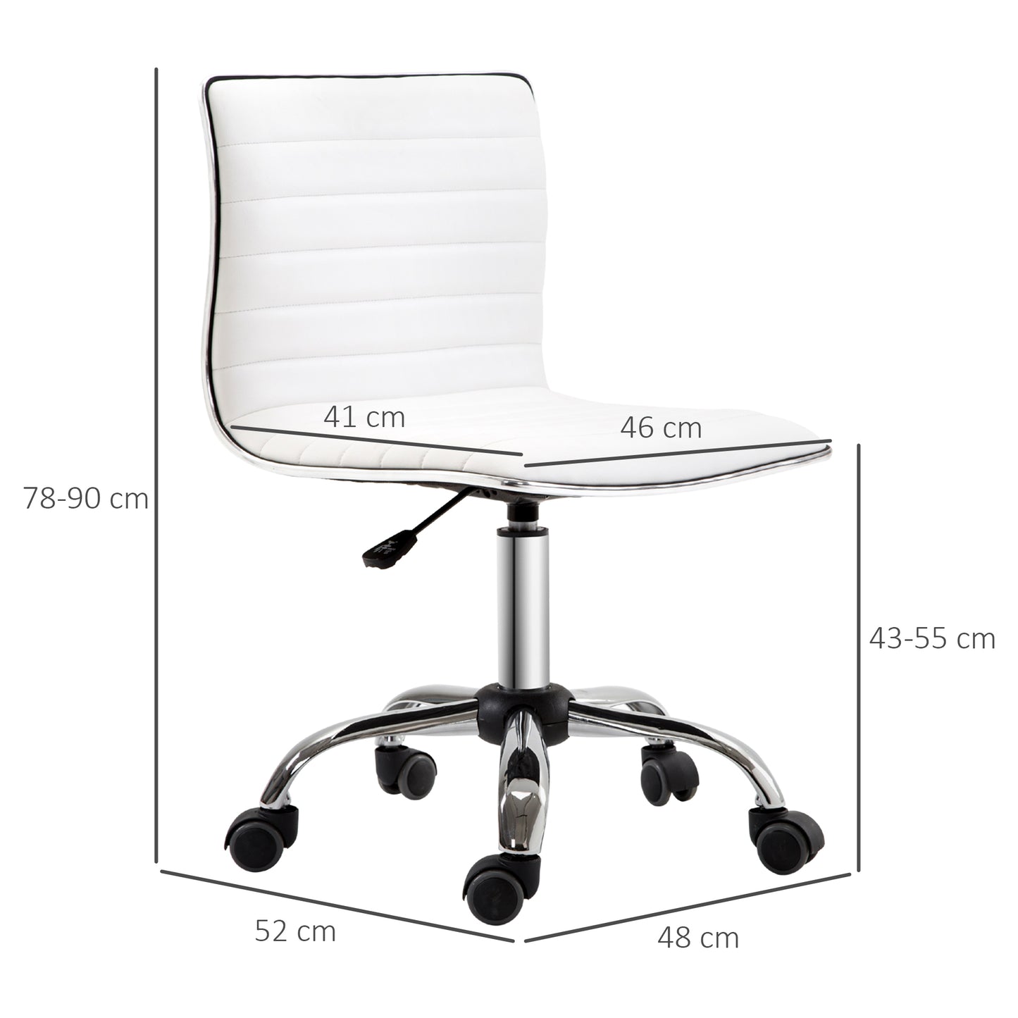 Hairdressing Chair, Salon Chair with Backrest, Height Adjustable, Steel PU, White, 48 x 52 x 78-90 cm