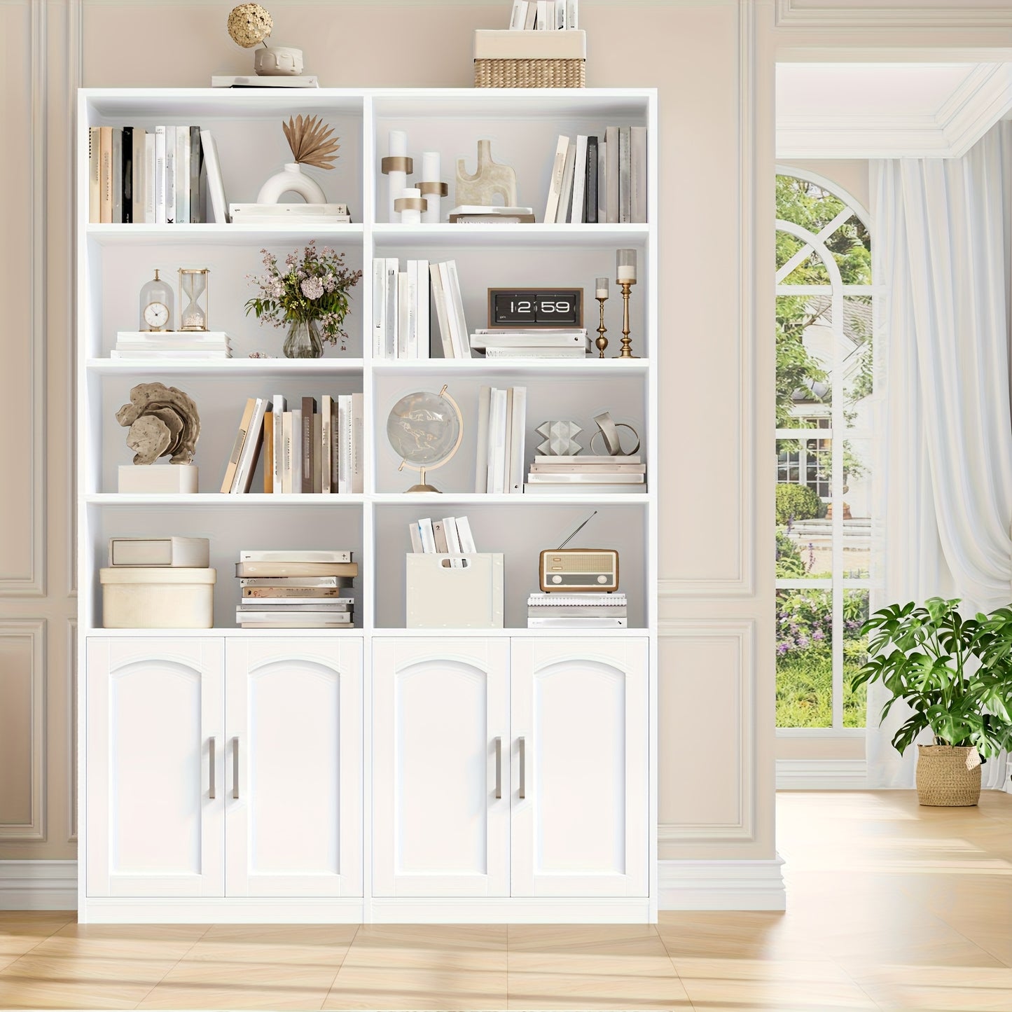 Houten Boekenkast – Boekplank – Opbergkast – Vitrinekast – Kastenrek – Zwarte Kleur – Stevige Constructie – Anti-Kantelmechanisme
