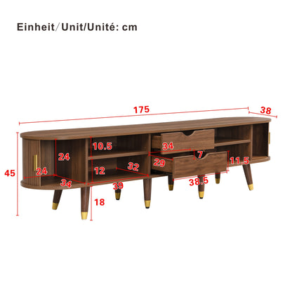 TV-kast – TV-meubel – Mediameubel – TV-dressoir – Tv-meubel met rieten schuifdeuren – Walnootkleur – 175 cm breed – Ruime opbergruimte – Duurzaam bamboemateriaal