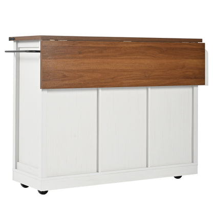 Heavy-Duty Metal Kitchen Island & Dining Cart with Pull-Out Worktop, 2 Sliding Doors & 3 Drawers - Mobile Rolling Cabinet with Woodgrain Finish, & Modern Design, Space-Saving Storage for Small Kitchens, Easy Assembly, No Elec