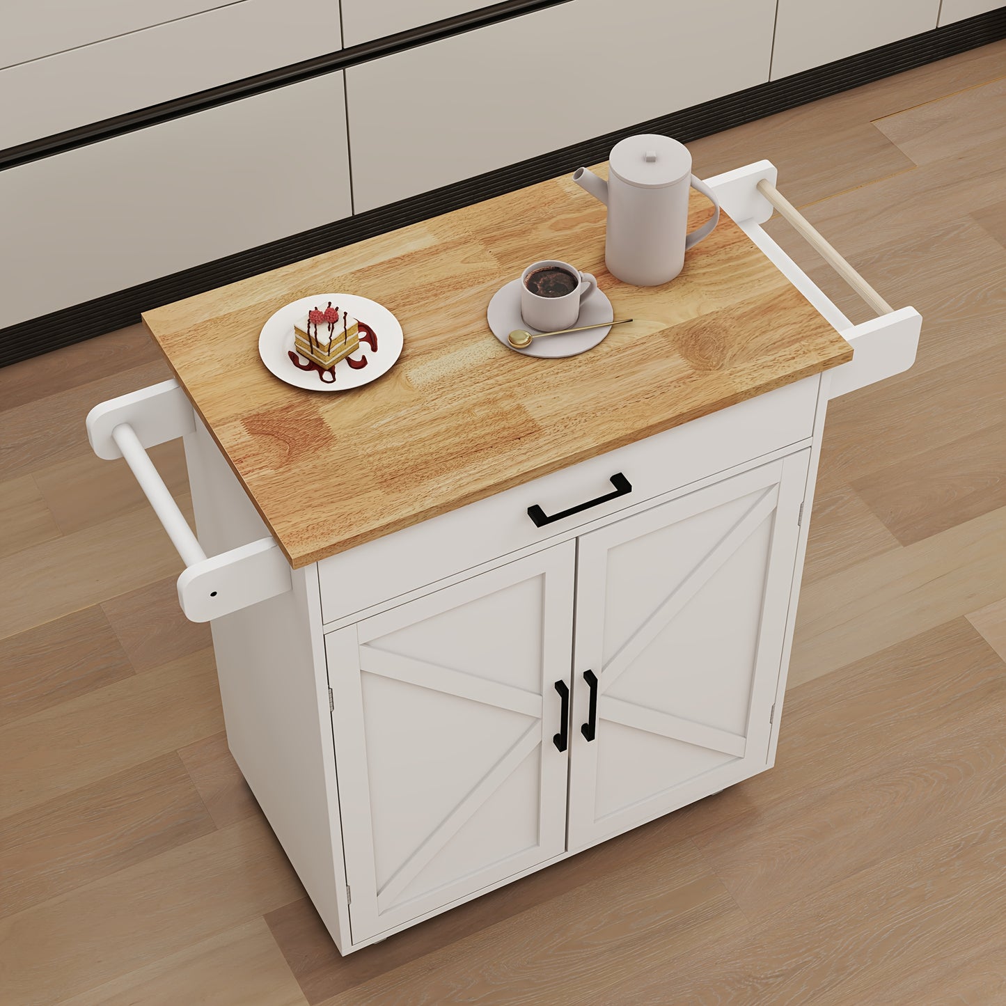 Keukenwagen – Keukentrolley – Keukenkast – Serveerwagen – Keukeneiland – Compact Formaat – Duurzaam Bamboe Werkblad