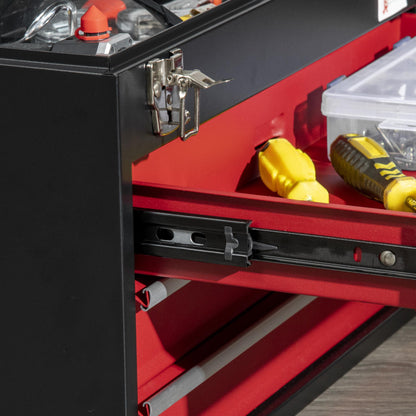 Gereedschapskist – Gereedschapskoffer – Toolbox – Opbergkist – Gereedschapsbox – 3 Laden Met Slot – Stalen Zwarte Kast Met Rood