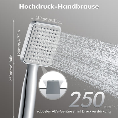 Modern 3-Function Thermostatic Shower System with Rainfall Shower Head & Handheld Spray - Wall-Mounted Square Design, Adjustable Temperature Control, No Batteries/Electrical Required, Easy Installation for Contemporary Bathro