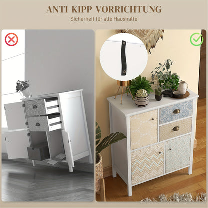 Ladekast – Ladenkast – Commode – Opbergkast – Kastje – Wit – Metaal – 68x34x80 cm – 2 Lades + 3 Open Vakken