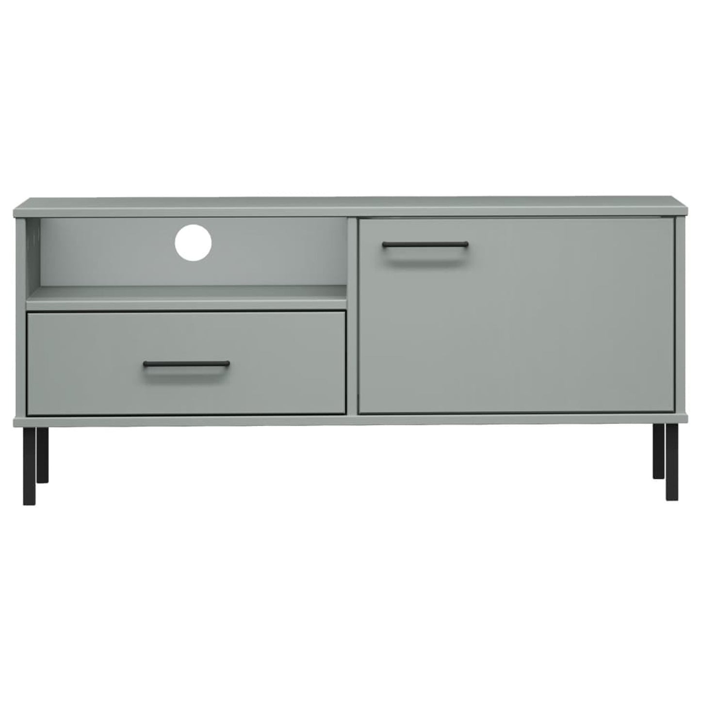 TV Cabinet with Metal Legs Grey Solid Wood Pine OSLO TV Stand Entertainment Center with Storage, Media Television Table for Living Room Bedroom