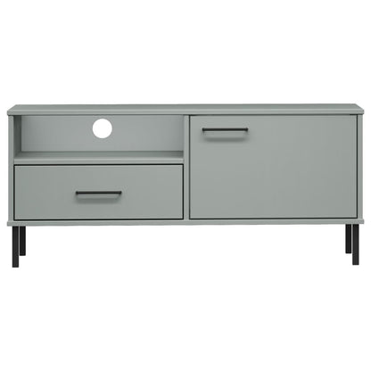 TV Cabinet with Metal Legs Grey Solid Wood Pine OSLO TV Stand Entertainment Center with Storage, Media Television Table for Living Room Bedroom