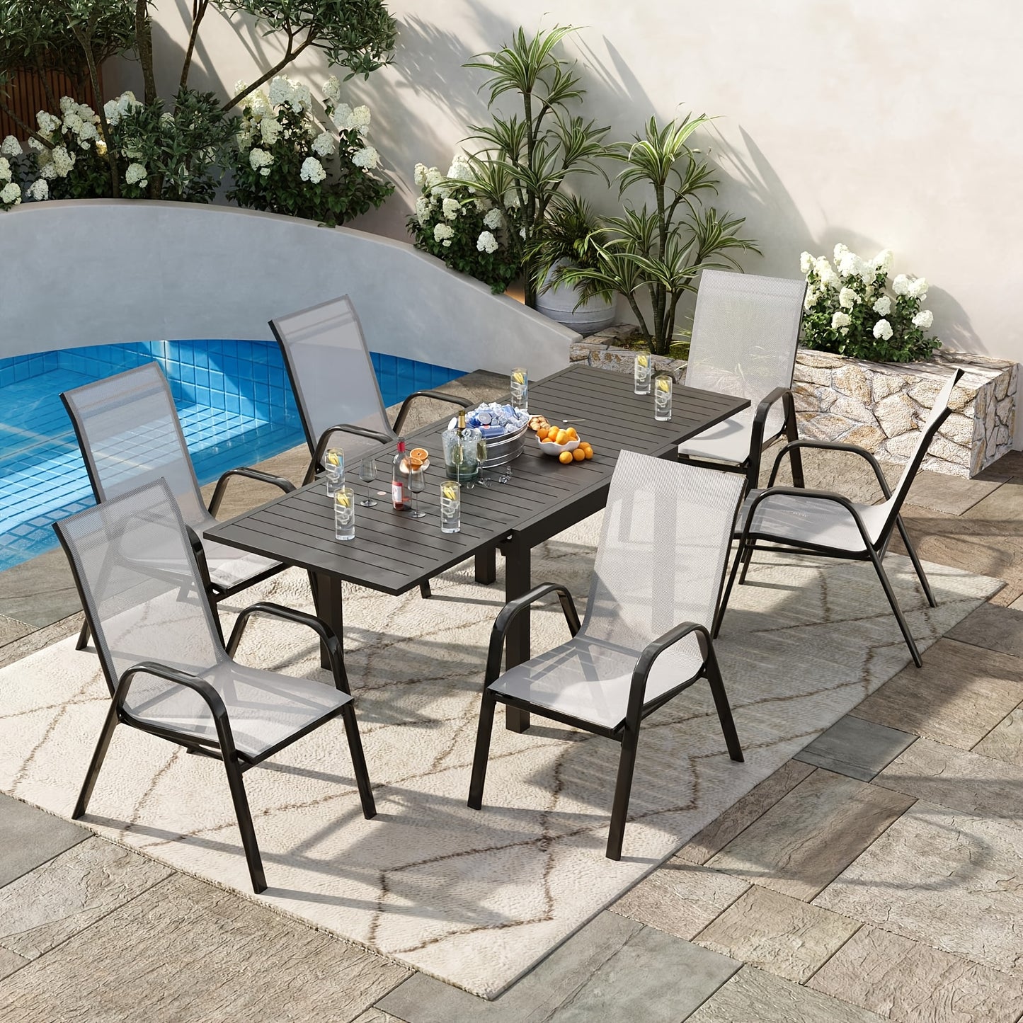 Tuinstoel – Tuinstoel – Stapelstoel – Terrasstoel – Eetstoel – Set van 4 – Metalen Frame – Ademend Textilene