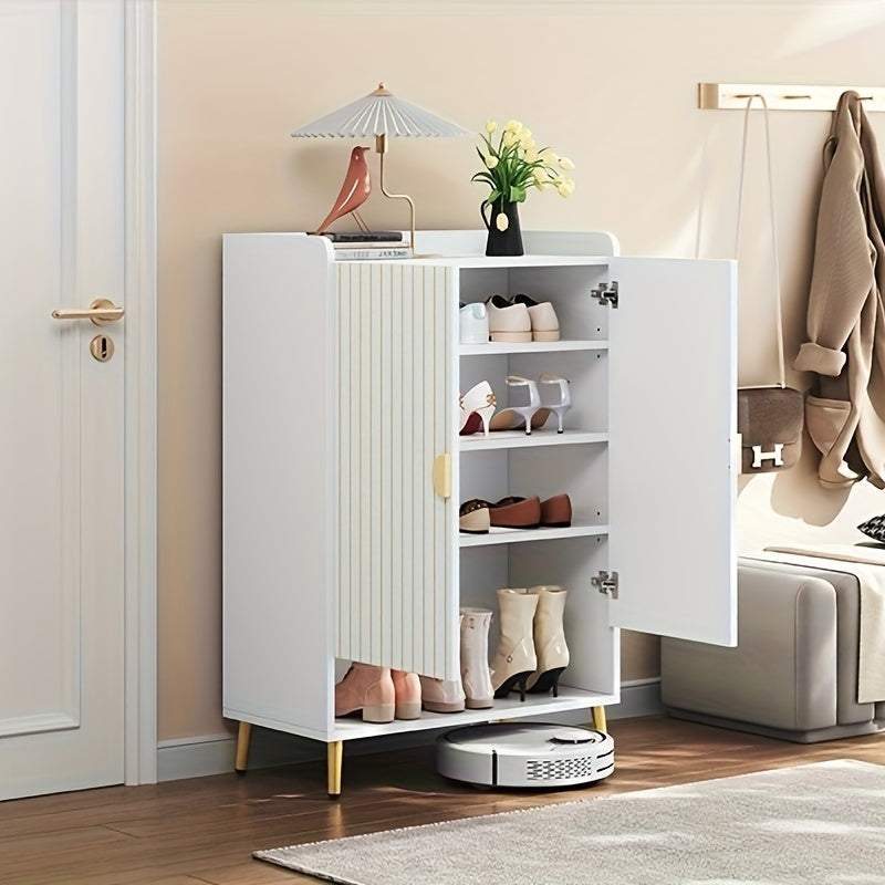 Schoenenkast – Schoenkast – Schoenenrek – Schoenenopberger – Schoenenkast Hal – Wit Bamboe – Dubbele Deuren – 3-Lagen – 20kg Draagkracht – Vrijstaand – Ruimtebesparend – 75x35x110 cm