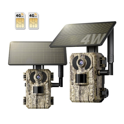 Wildlife Camera Set – 4G Jachtcamera – Natuurcamera – Bewegingscamera – Solar Power – 2K Videokwaliteit – Nachtzicht 360° - set van 2 Stuks
