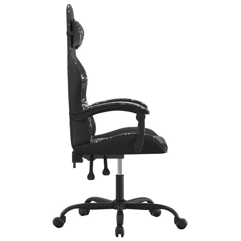 Swivel Gaming Chair in Black Faux Leather And Camouflage.